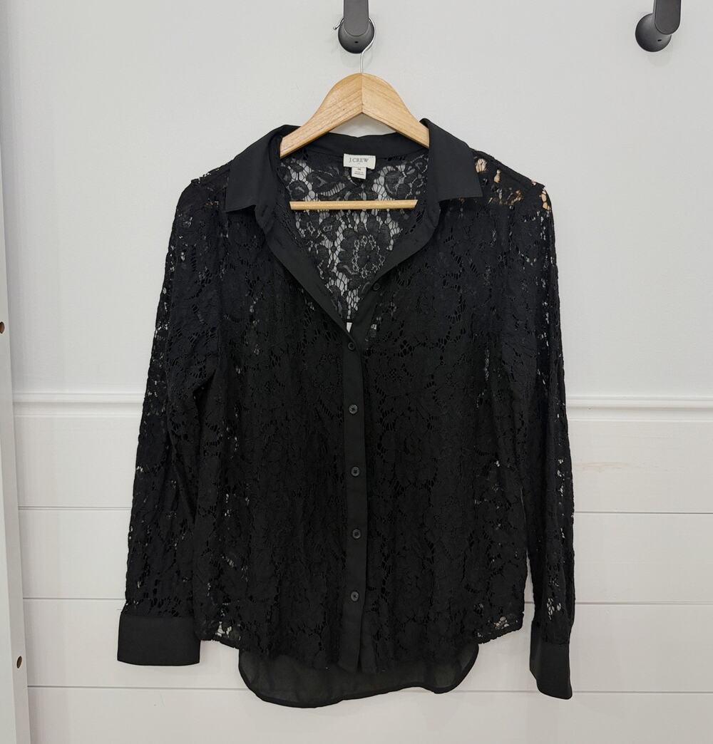 Women’s J. Crew Lace Button Up Shirt In Classic Fit Black Size M